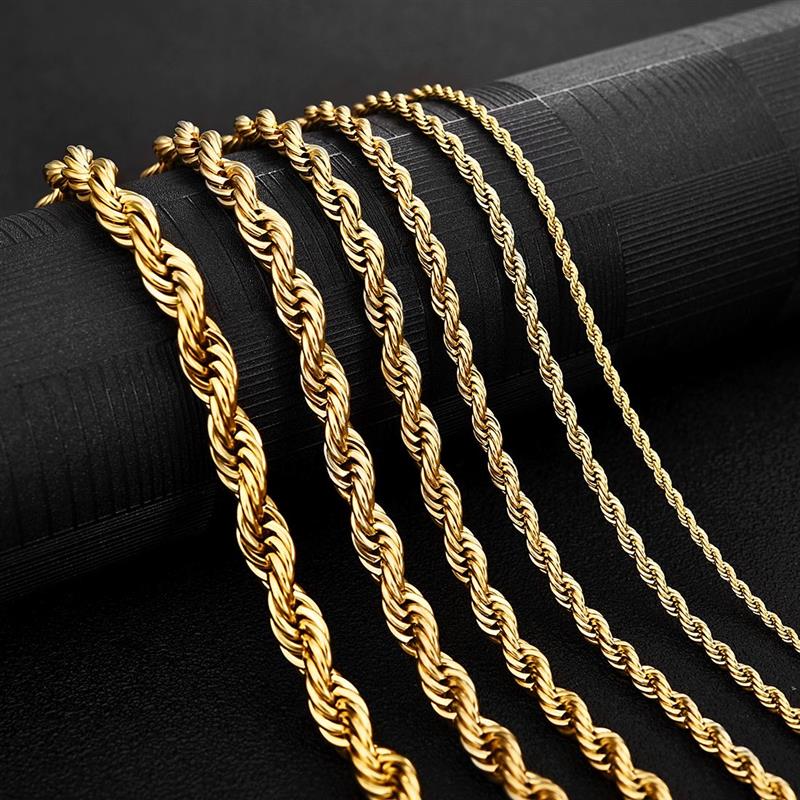 LUXUSTEEL Chains Necklace For Women Men High Polished No Fade Stainless Steel Gold Silver Color Snake Twist Long Necklace Collar
