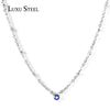 LUXUSTEEL Evil Eye Necklace Collar Inoxidable Round Blue Eye Pendant Necklace Collier Female Silver Color 45cm+5cm Beaded Chains