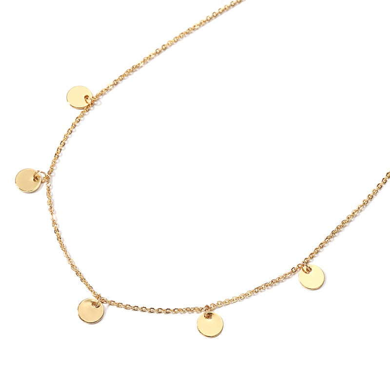 LWONG Hot Sale Dainty Gold Color Disc Coin Choker Beads Charms Choker Jewelry Simple Chain Chokers Necklaces for Women Gifts
