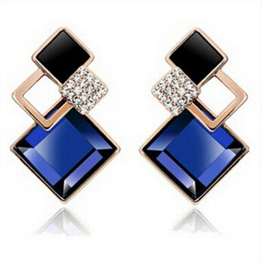 Famous Brand New Fashion Brincos Wedding Jewelry Big Blue Earring Crytal Square Stud Earrings For Women