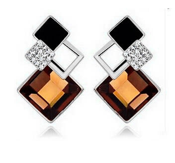 Famous Brand New Fashion Brincos Wedding Jewelry Big Blue Earring Crytal Square Stud Earrings For Women