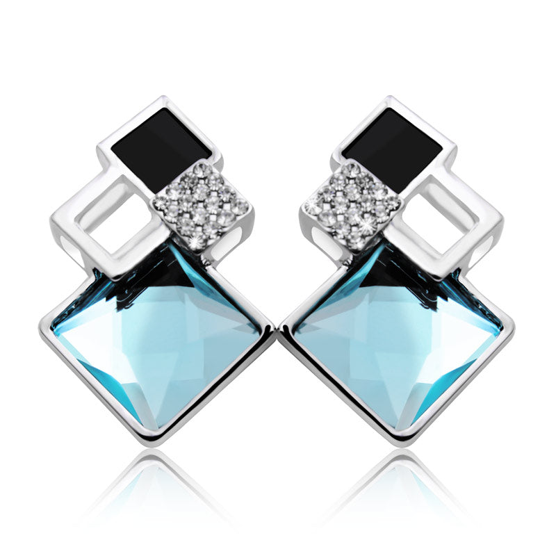 Famous Brand New Fashion Brincos Wedding Jewelry Big Blue Earring Crytal Square Stud Earrings For Women
