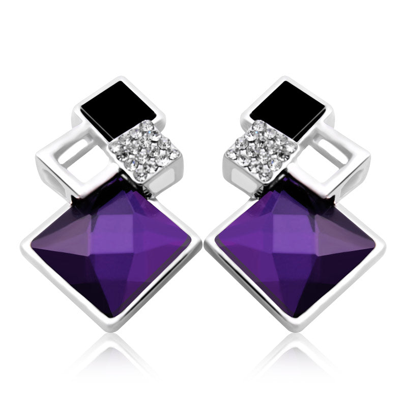 Famous Brand New Fashion Brincos Wedding Jewelry Big Blue Earring Crytal Square Stud Earrings For Women