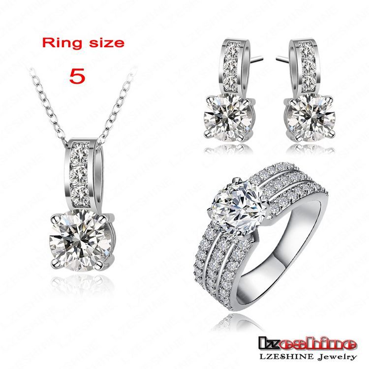 2020 Big Sale Bridal Jewelry Sets Silver Color Necklaces Pendants/Earring/Ring Bijoux Set Choose Size of Ring CST0022