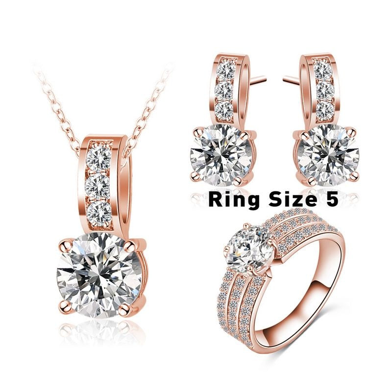 2020 Big Sale Bridal Jewelry Sets Silver Color Necklaces Pendants/Earring/Ring Bijoux Set Choose Size of Ring CST0022
