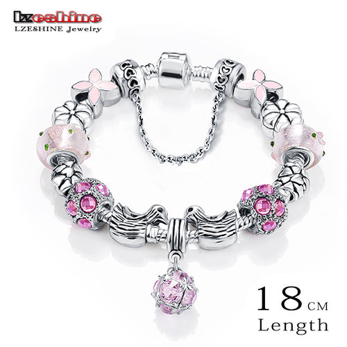 Antique Silver Original Women Glass Charm Bracelet & Bangle Fit Charm Beads Bracelet Party Jewelry