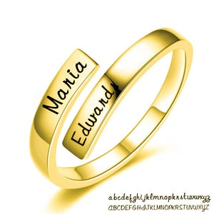 Engraved Name Couple Ring 925 Sterling Silver Gold Color Simple Open Finger Ring For Lovers Anniversary Jewelry Gift