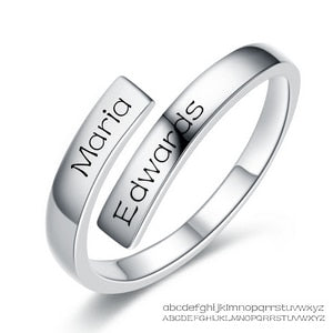 Engraved Name Couple Ring 925 Sterling Silver Gold Color Simple Open Finger Ring For Lovers Anniversary Jewelry Gift