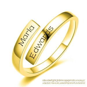 Engraved Name Couple Ring 925 Sterling Silver Gold Color Simple Open Finger Ring For Lovers Anniversary Jewelry Gift