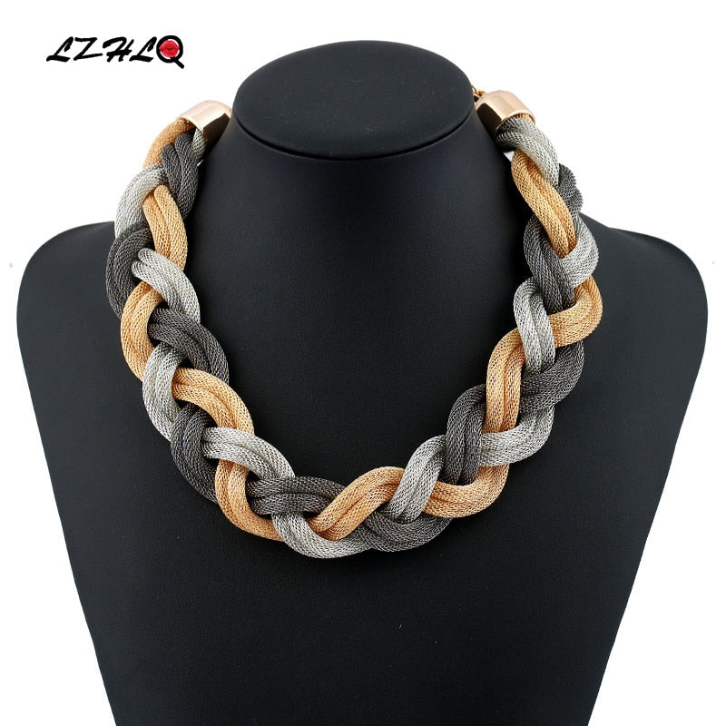 LZHLQ 2022 Metal Choker Necklaces Trendy Multilayer Twist Torques String Geometric Clavicle Chain Punk Jewelry Statement