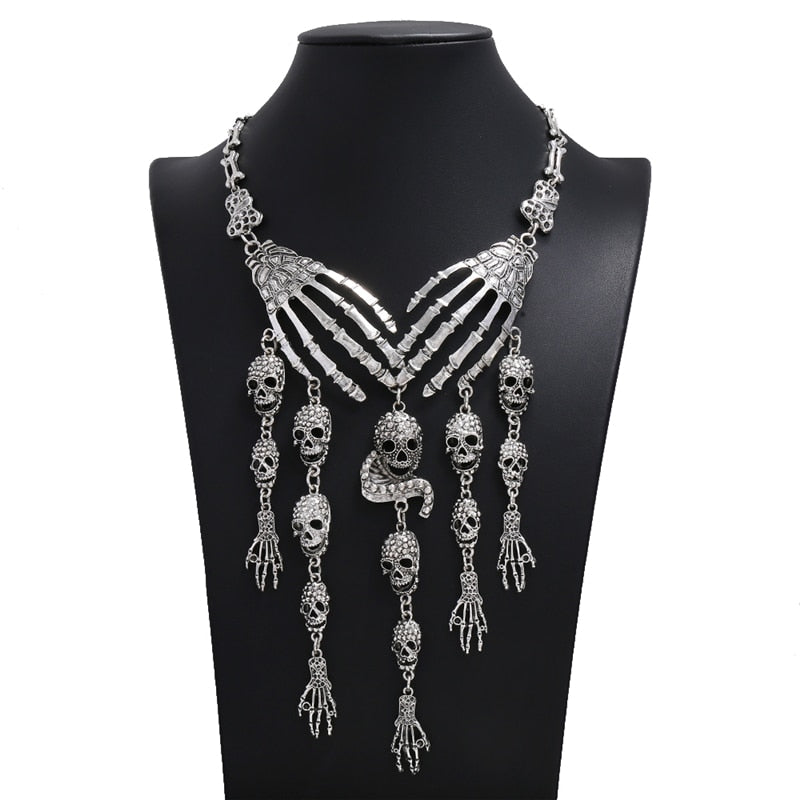 LZHLQ Necklace Skeleton Head Long Chain Female Accessories Collar Skull Necklace Punk Women Chunky Jewelry