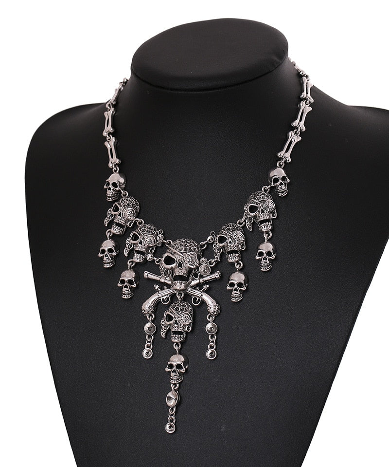LZHLQ Necklace Skeleton Head Long Chain Female Accessories Collar Skull Necklace Punk Women Chunky Jewelry