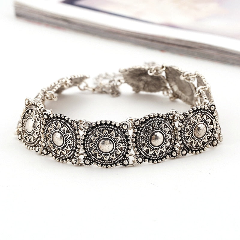 LZHLQ Vintage Carving Round Necklaces 2021 Women Short Choker Maxi Punk Torques Jewelry  Plated Metal Alloy Necklace