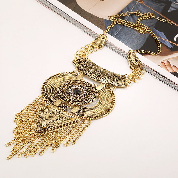 Vintage Gold Silver Colour Chain Tassel Necklace Bohemia Big Long Statement Maxi Necklaces Pendants for Women Jewelry