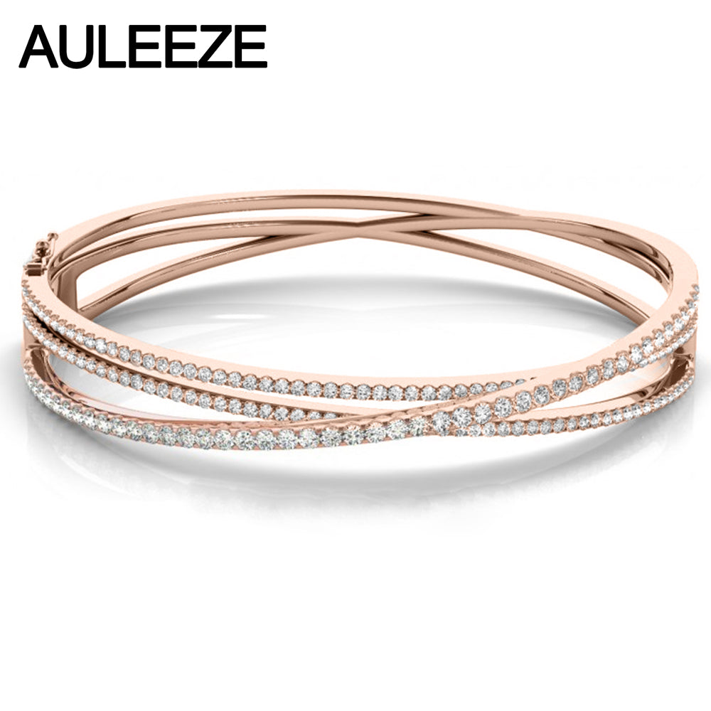 Lab Grown Diamond Moissanites Engagement Bangle Solid 14K Rose Gold Multi-Row Bracelets For Women Wedding Fine Jewelry