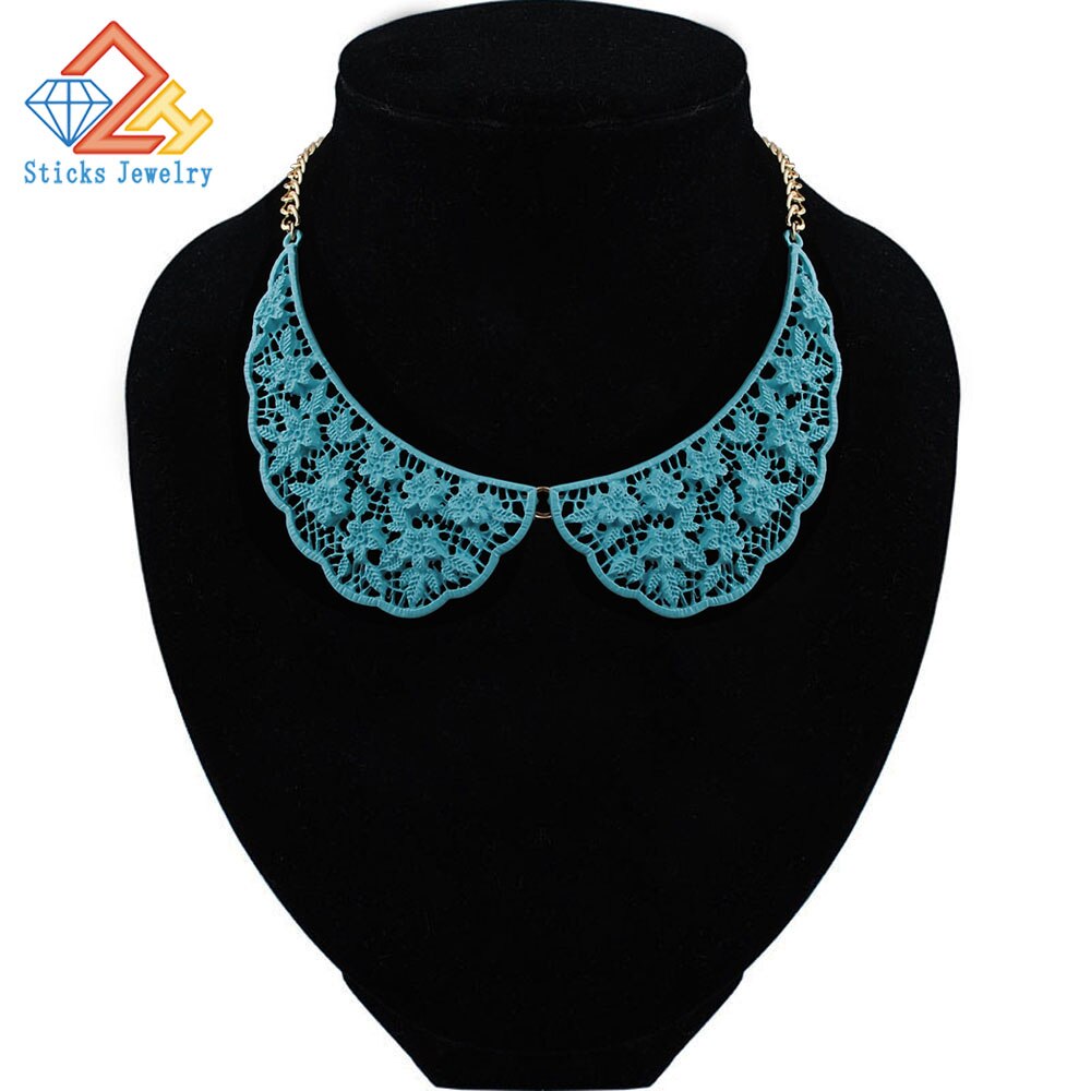 Lace Charm Necklace Vintage Steampunk Necklace Blue Lace Painted Necklace Popular Jewelry Factory Direct