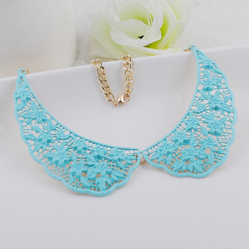 Lace Charm Necklace Vintage Steampunk Necklace Blue Lace Painted Necklace Popular Jewelry Factory Direct