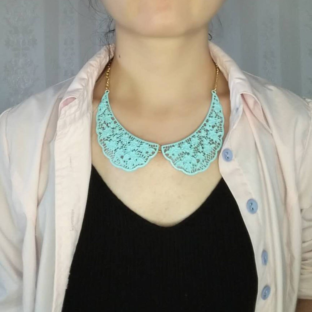 Lace Charm Necklace Vintage Steampunk Necklace Blue Lace Painted Necklace Popular Jewelry Factory Direct