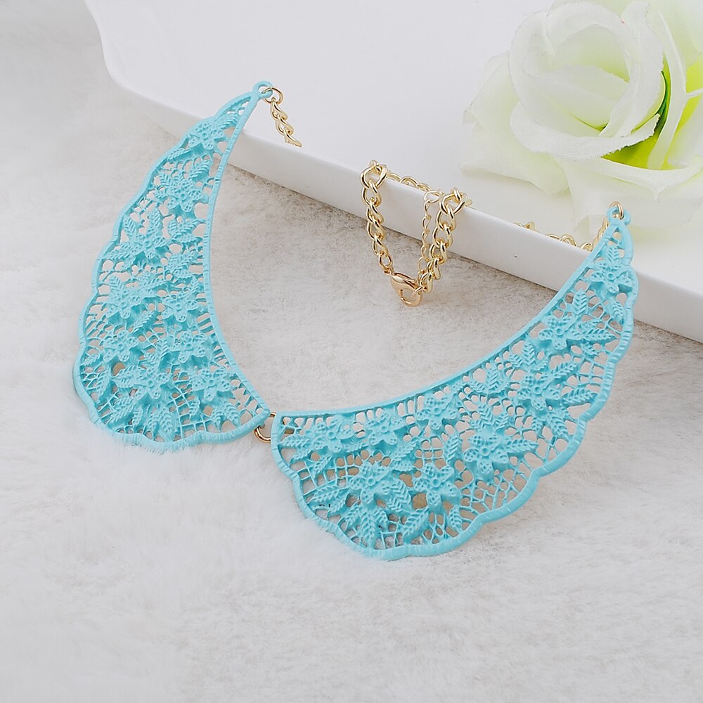 Lace Charm Necklace Vintage Steampunk Necklace Blue Lace Painted Necklace Popular Jewelry Factory Direct