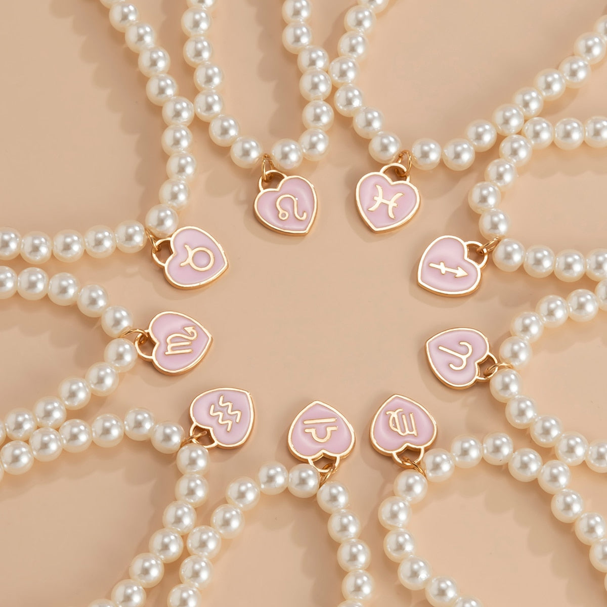 Lacteo 12 Constellation Y2K Colorful Painted Pendant Necklace Jewelry For Women Harajuku Imitation Pearls Collor Chain Necklace