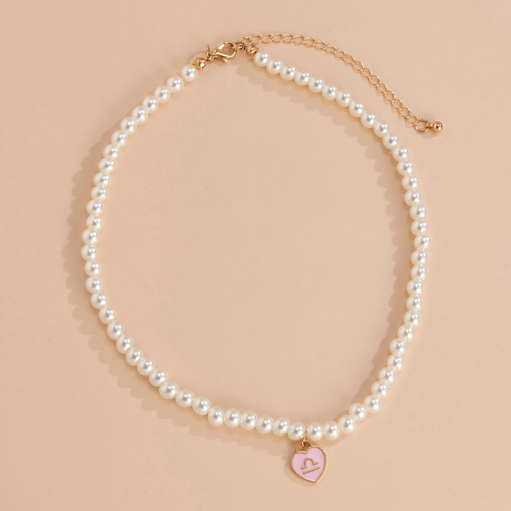 Lacteo 12 Constellation Y2K Colorful Painted Pendant Necklace Jewelry For Women Harajuku Imitation Pearls Collor Chain Necklace