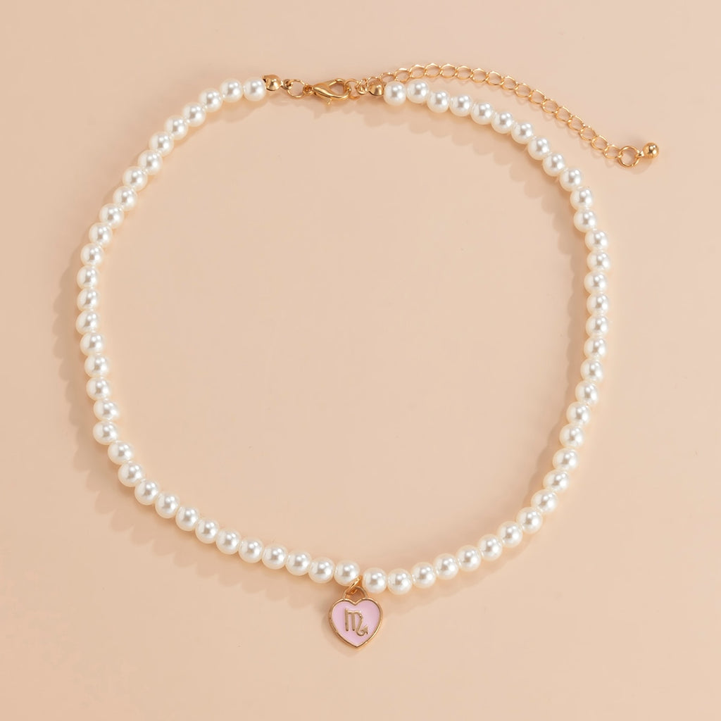 Lacteo 12 Constellation Y2K Colorful Painted Pendant Necklace Jewelry For Women Harajuku Imitation Pearls Collor Chain Necklace