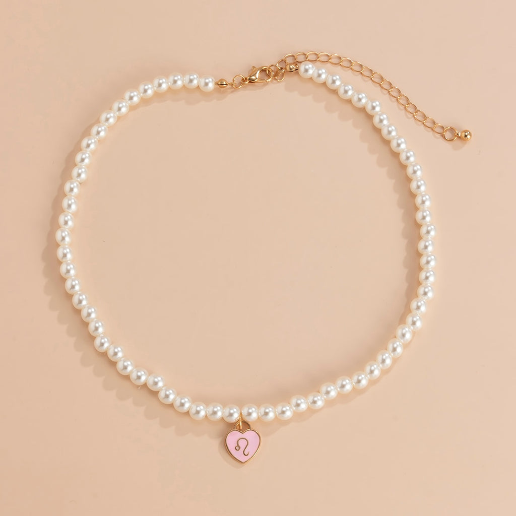 Lacteo 12 Constellation Y2K Colorful Painted Pendant Necklace Jewelry For Women Harajuku Imitation Pearls Collor Chain Necklace