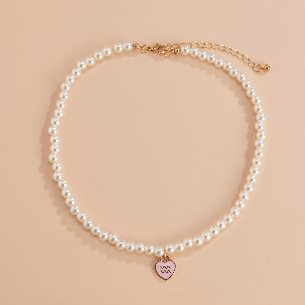 Lacteo 12 Constellation Y2K Colorful Painted Pendant Necklace Jewelry For Women Harajuku Imitation Pearls Collor Chain Necklace