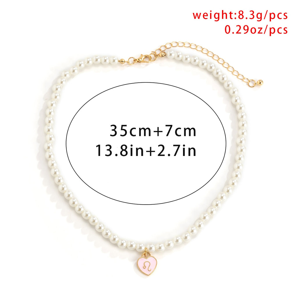 Lacteo 12 Constellation Y2K Colorful Painted Pendant Necklace Jewelry For Women Harajuku Imitation Pearls Collor Chain Necklace