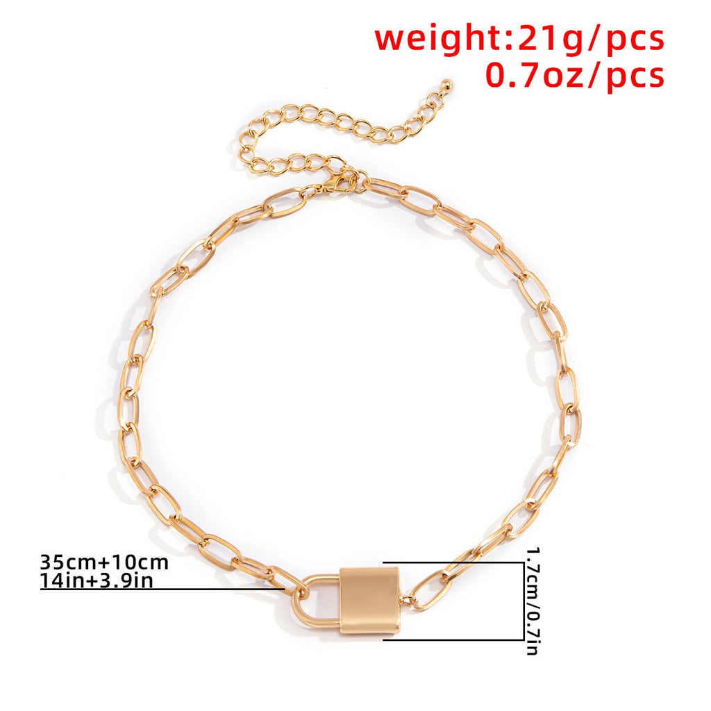 Lacteo 2 Style Simple Minimalist Lock Pendant Necklace For Women HipHop Cross Aluminum Chain Choker Necklace Jewelry Accessories