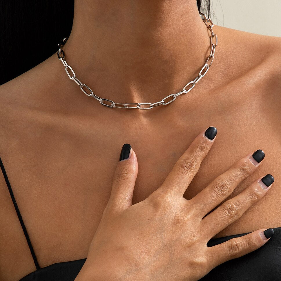 Lacteo 2 Style Simple Minimalist Lock Pendant Necklace For Women HipHop Cross Aluminum Chain Choker Necklace Jewelry Accessories