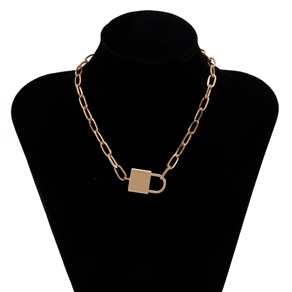 Lacteo 2 Style Simple Minimalist Lock Pendant Necklace For Women HipHop Cross Aluminum Chain Choker Necklace Jewelry Accessories
