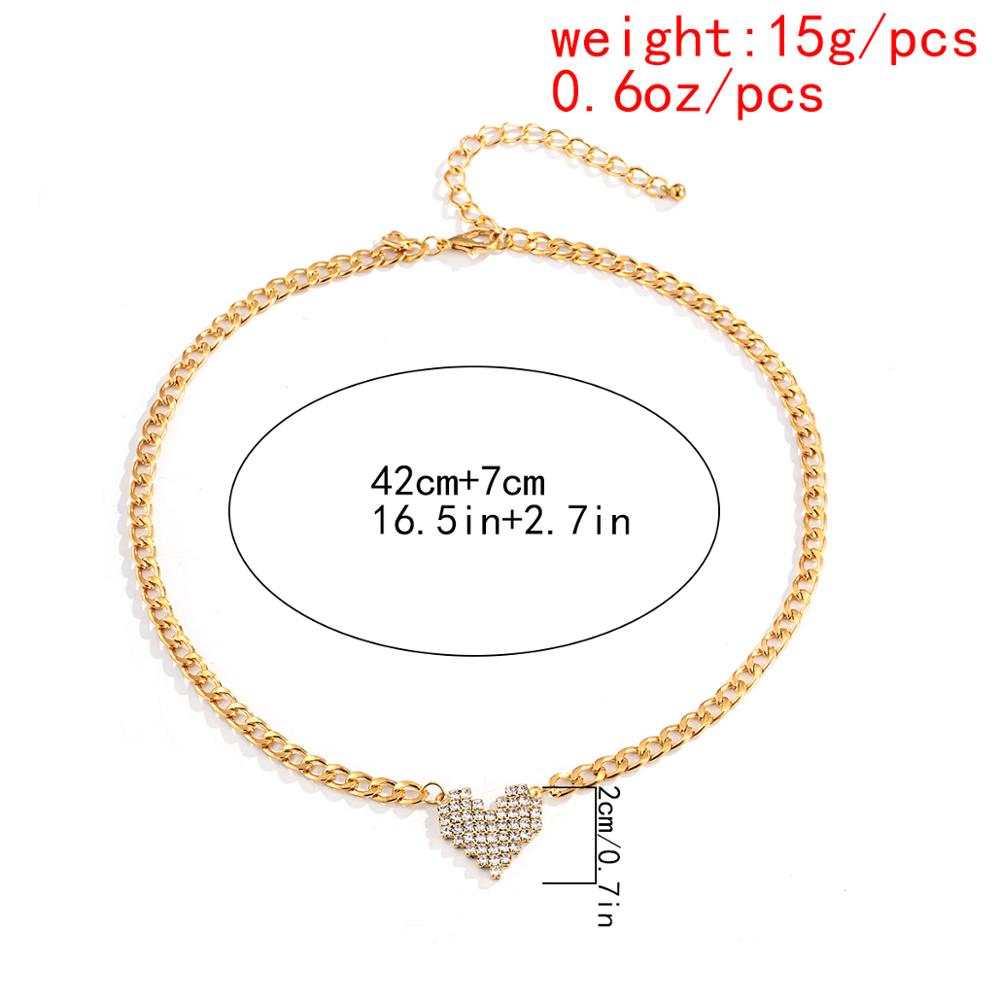Lacteo 2021 Bling Rhinestone Love Heart Pendant Necklace Simple Minimalist Metal Choker Necklace Jewelry for Women