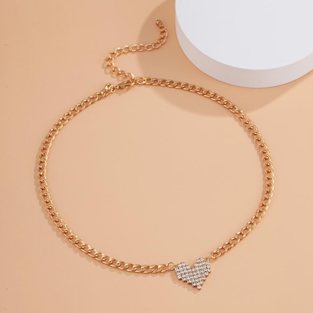 Lacteo 2021 Bling Rhinestone Love Heart Pendant Necklace Simple Minimalist Metal Choker Necklace Jewelry for Women