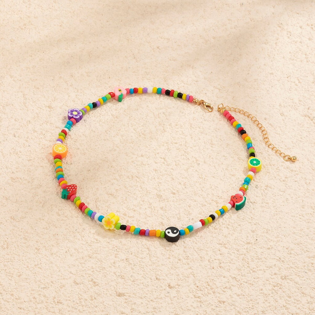 Lacteo 2022 INS Trendy Rainbow Color Beeds Clavicle Chain Choker Necklace Acrylic Fruit Flower Jewelry Charm Necklace
