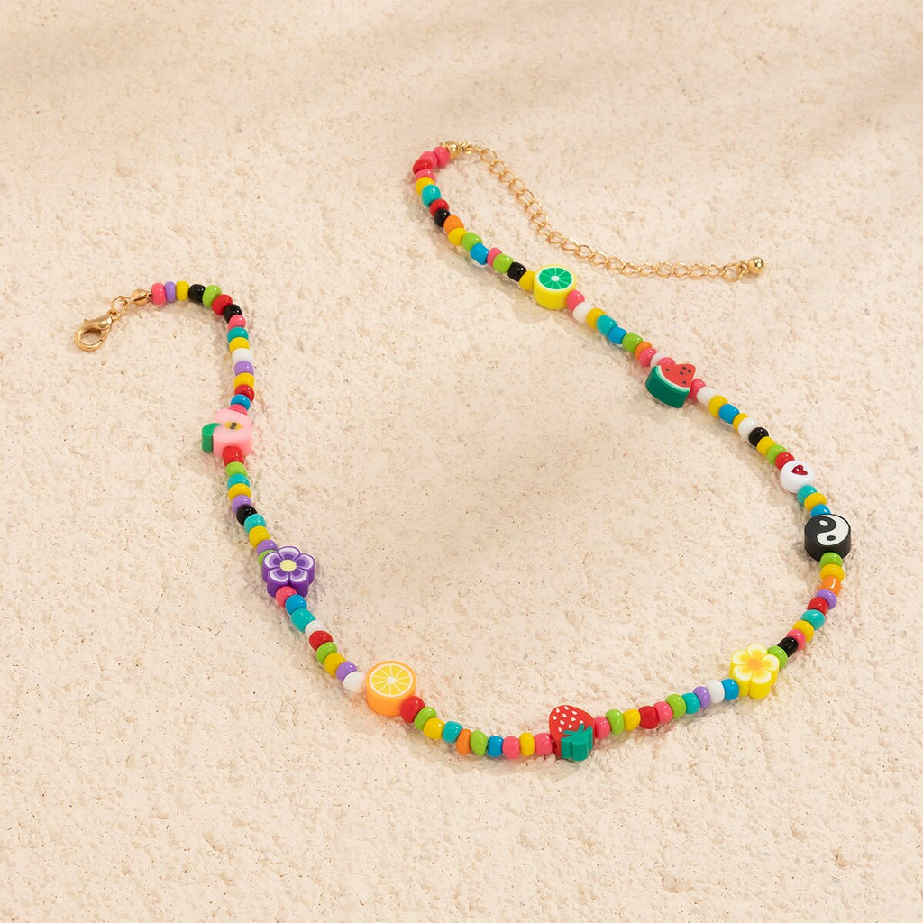 Lacteo 2022 INS Trendy Rainbow Color Beeds Clavicle Chain Choker Necklace Acrylic Fruit Flower Jewelry Charm Necklace