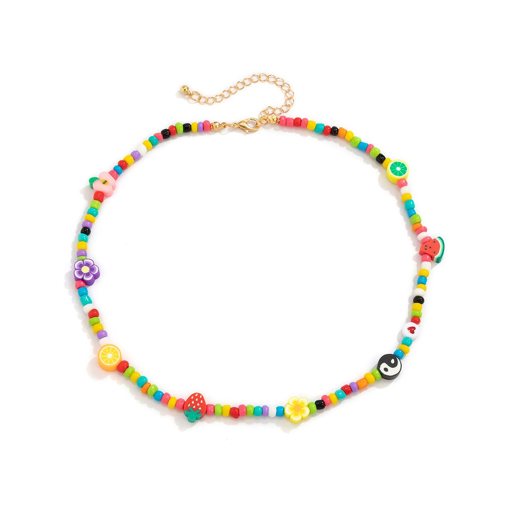 Lacteo 2022 INS Trendy Rainbow Color Beeds Clavicle Chain Choker Necklace Acrylic Fruit Flower Jewelry Charm Necklace