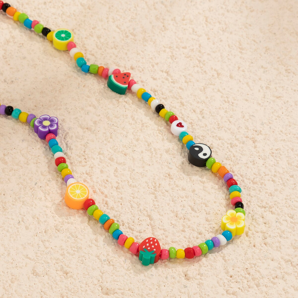 Lacteo 2022 INS Trendy Rainbow Color Beeds Clavicle Chain Choker Necklace Acrylic Fruit Flower Jewelry Charm Necklace