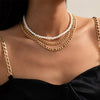Lacteo 3 Pcs/Set Vintage Imitation Pearls Clavicle Choker Necklace For Women Exaggerated Double Layer Aluminum Chain Necklace