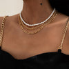 Lacteo 3 Pcs/Set Vintage Imitation Pearls Clavicle Choker Necklace For Women Exaggerated Double Layer Aluminum Chain Necklace