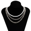 Lacteo 3 Pcs/Set Vintage Imitation Pearls Clavicle Choker Necklace For Women Exaggerated Double Layer Aluminum Chain Necklace