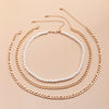 Lacteo 3 Pcs/Set Vintage Imitation Pearls Clavicle Choker Necklace For Women Exaggerated Double Layer Aluminum Chain Necklace