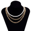 Lacteo 3 Pcs/Set Vintage Imitation Pearls Clavicle Choker Necklace For Women Exaggerated Double Layer Aluminum Chain Necklace