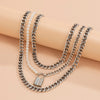 Lacteo 3Pc/Set Neo Gothic Silver Color Lock Pendant Necklace For Women Men Hip Hop Imitation Pearl Chain Choker Necklace Jewelry