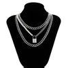 Lacteo 3Pc/Set Neo Gothic Silver Color Lock Pendant Necklace For Women Men Hip Hop Imitation Pearl Chain Choker Necklace Jewelry