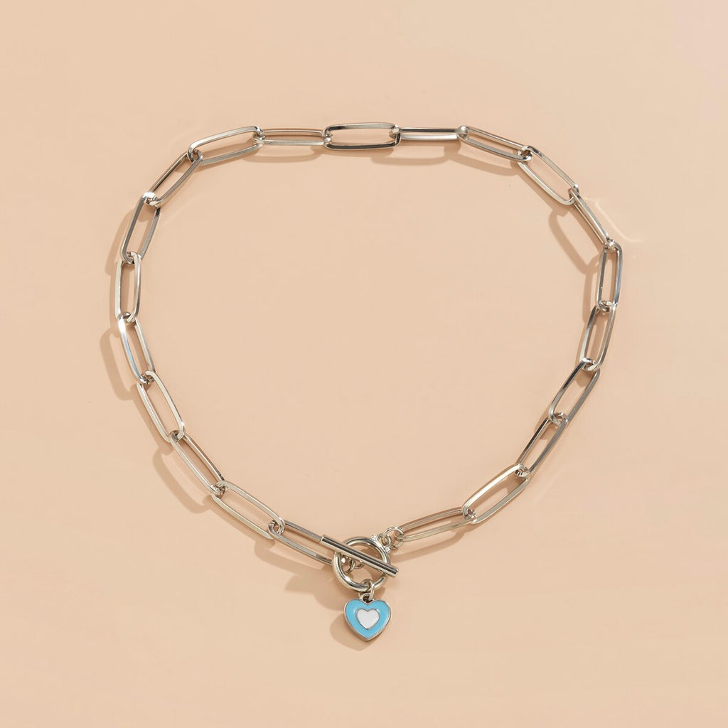 Lacteo 5 Style Color Y2K Love Heart Painted Pendant Necklace Jewelry For Women Punk Circle Stick Cross Chain Choker Necklaces