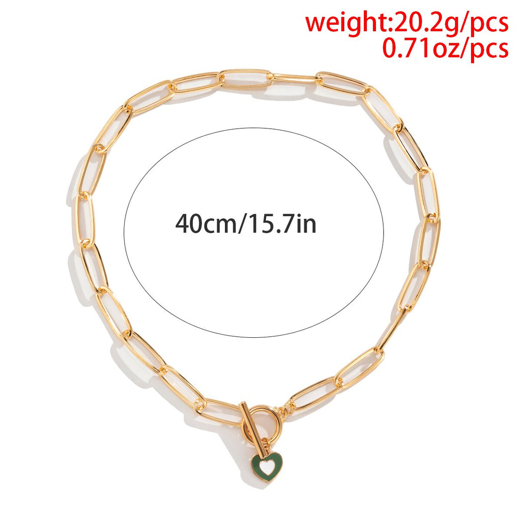 Lacteo 5 Style Color Y2K Love Heart Painted Pendant Necklace Jewelry For Women Punk Circle Stick Cross Chain Choker Necklaces