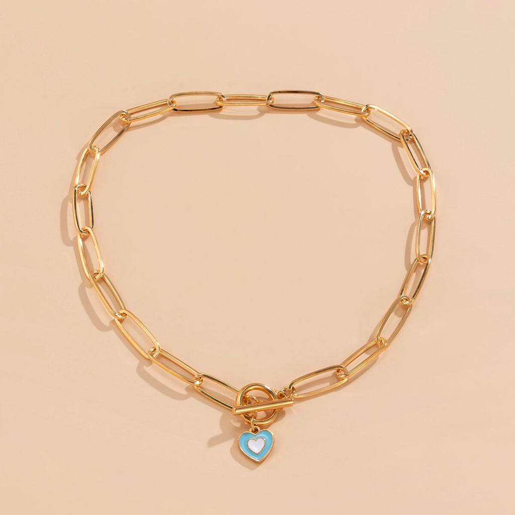 Lacteo 5 Style Color Y2K Love Heart Painted Pendant Necklace Jewelry For Women Punk Circle Stick Cross Chain Choker Necklaces