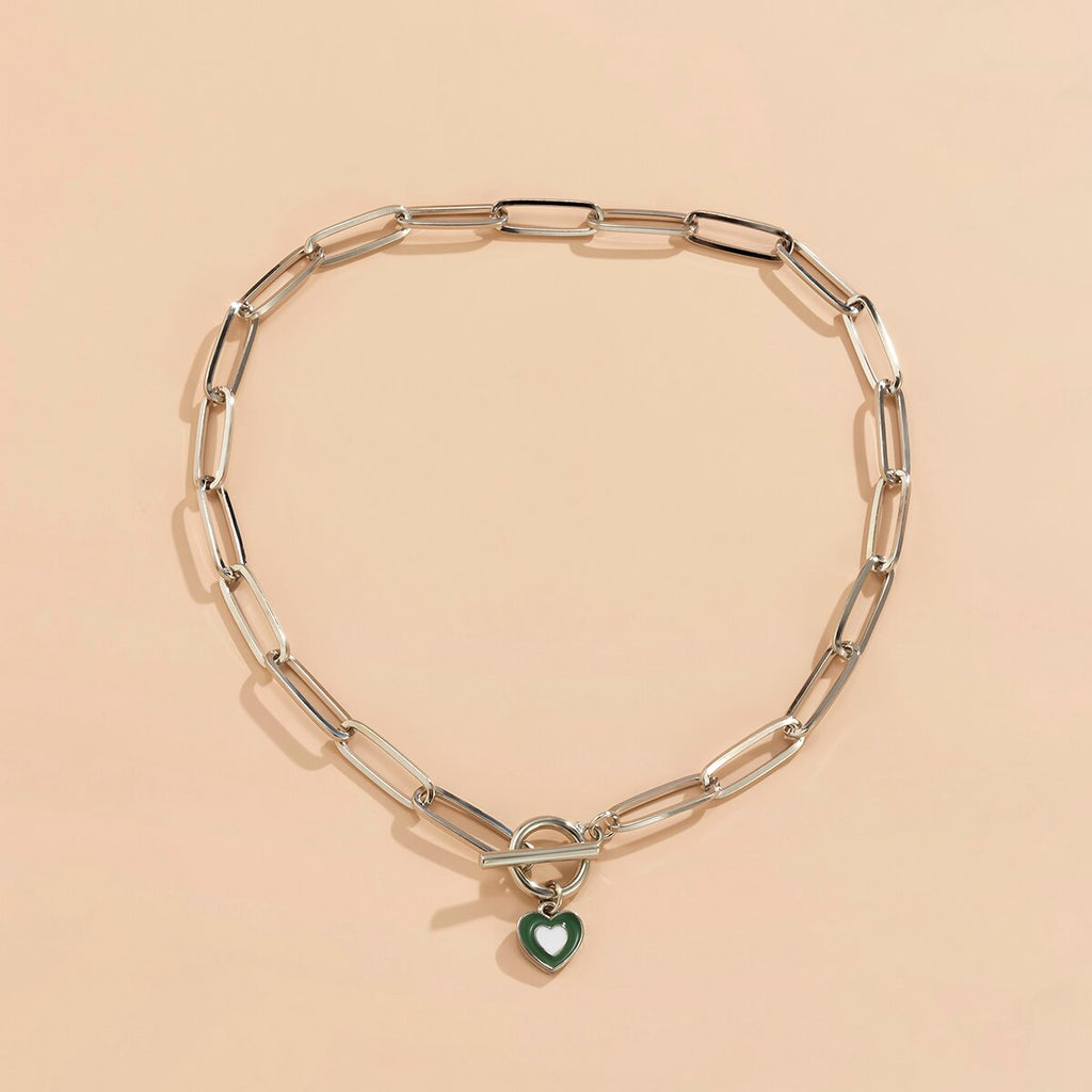 Lacteo 5 Style Color Y2K Love Heart Painted Pendant Necklace Jewelry For Women Punk Circle Stick Cross Chain Choker Necklaces