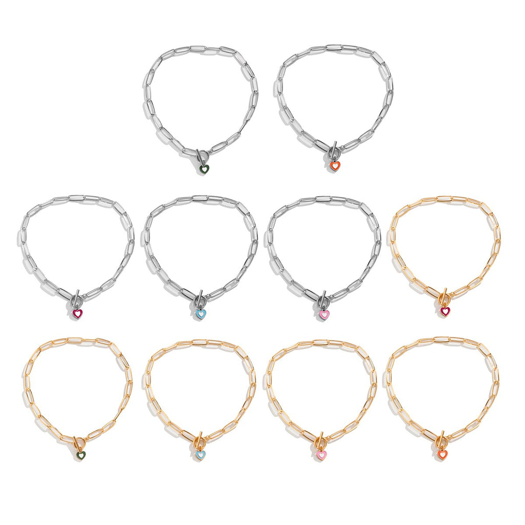 Lacteo 5 Style Color Y2K Love Heart Painted Pendant Necklace Jewelry For Women Punk Circle Stick Cross Chain Choker Necklaces